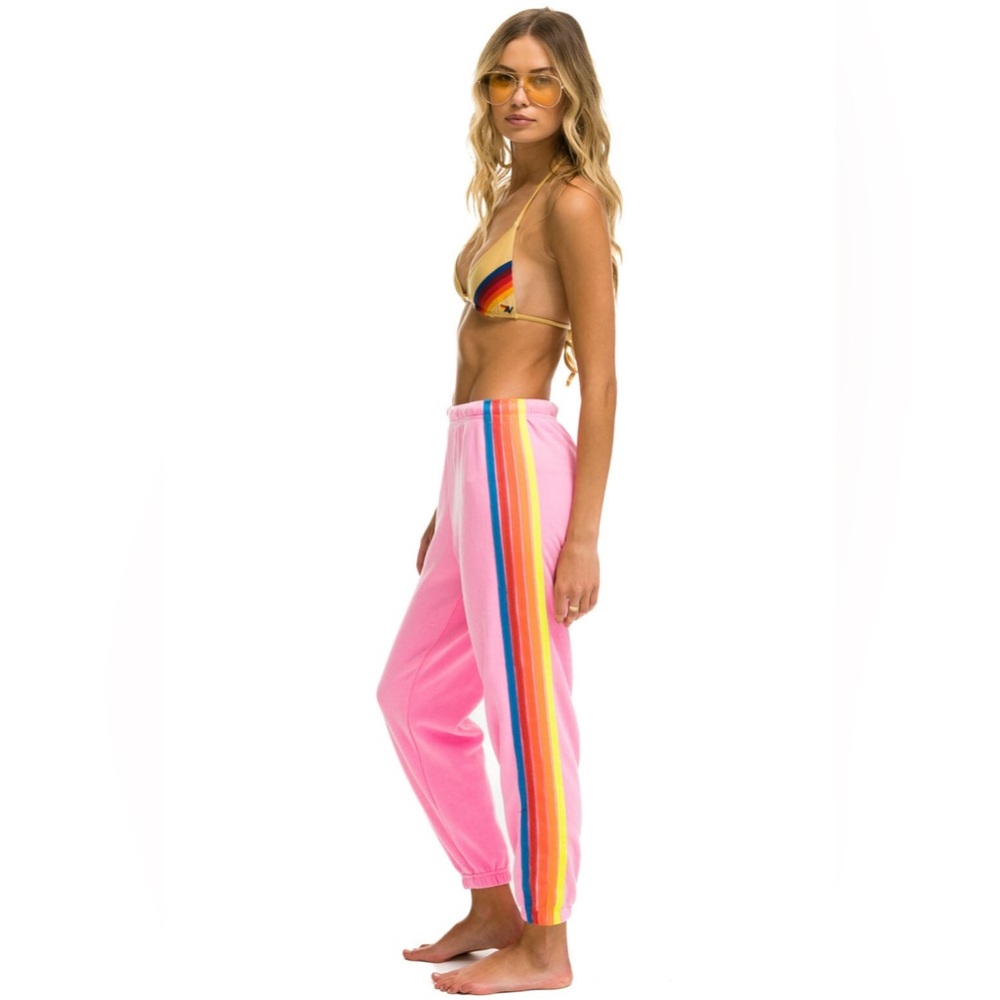 AVIATOR NATION 5 stripe sweatpants - Neon Pink/Neon Rainbow | Size Large